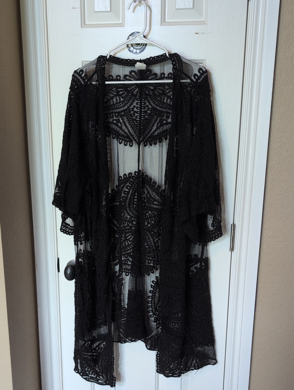 Black Crochet Lace Kimono Cover-Up